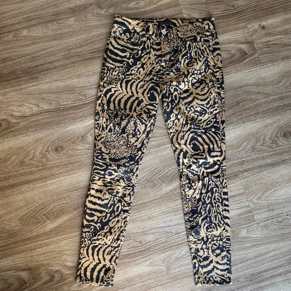 7 For All Mankind Leopard Print Ankle Skinny Jeans Size: 28 - Picture 2 of 8